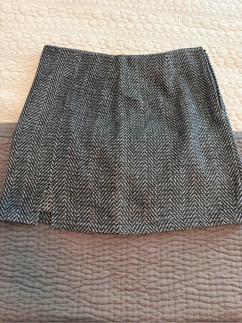 Herringbone Mini Skirt - Black & White
